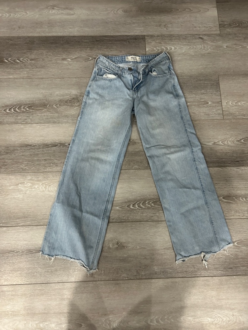 Hollister Light Blue Wide-Leg Raw Hem Jeans